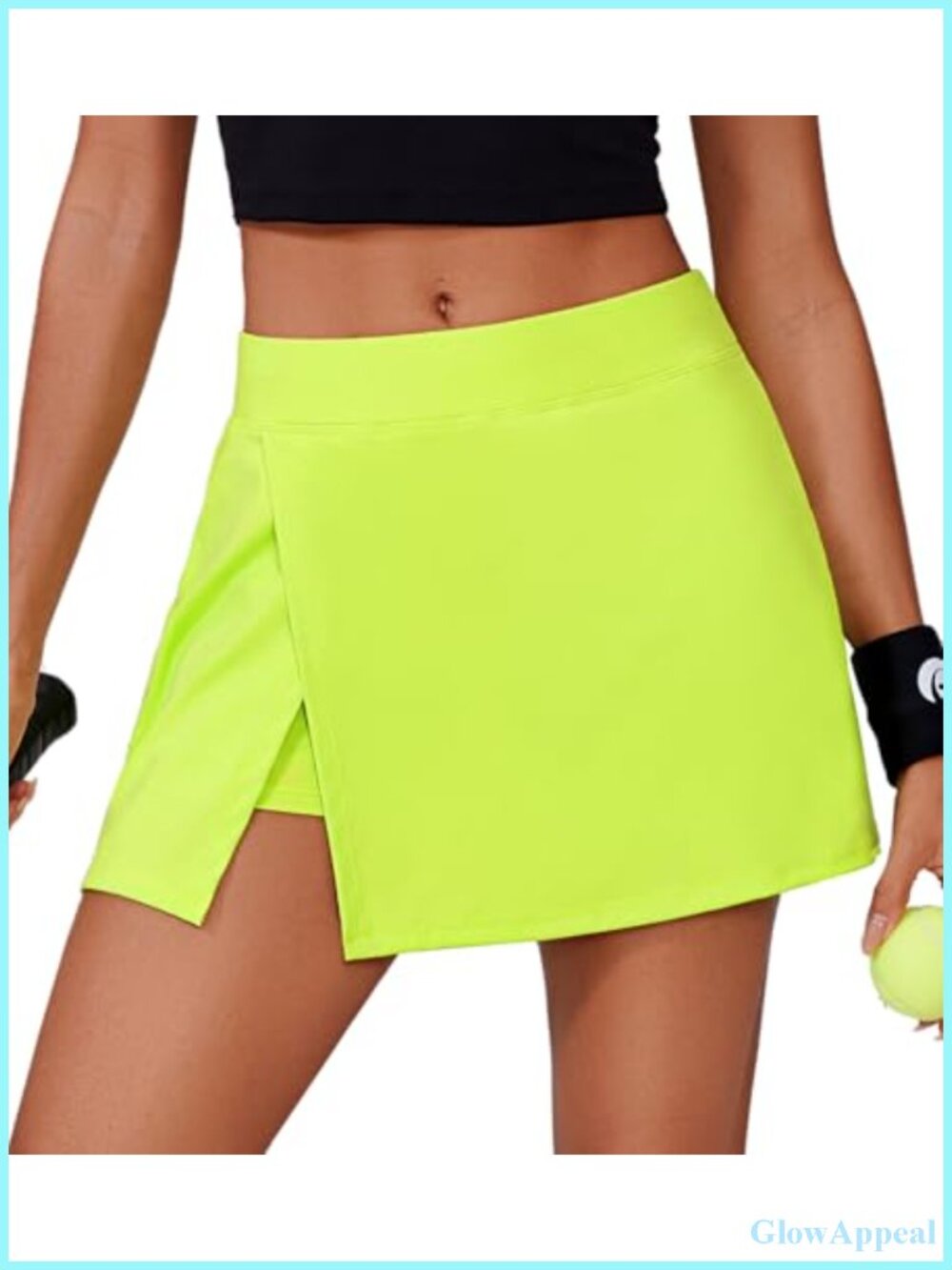 High Waisted Tennis Skirt with 2 Pockets, Side Split, Built-in Shorts, Nylon